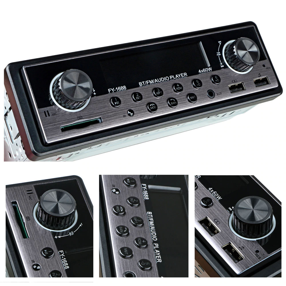 UNIVERSAL DIN BLUETOOTH FM USB MP3 CLASSICSTYLE CAR RADIO TITANIUM GREY